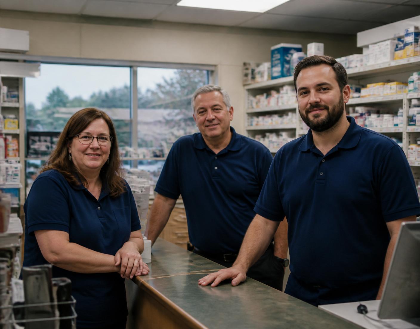The Anchor Pharmacy team standing together inside their independent Southern Delaware pharmacy
